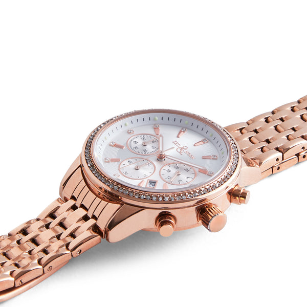 Rose Gold White Dial Watch with Metal Strap