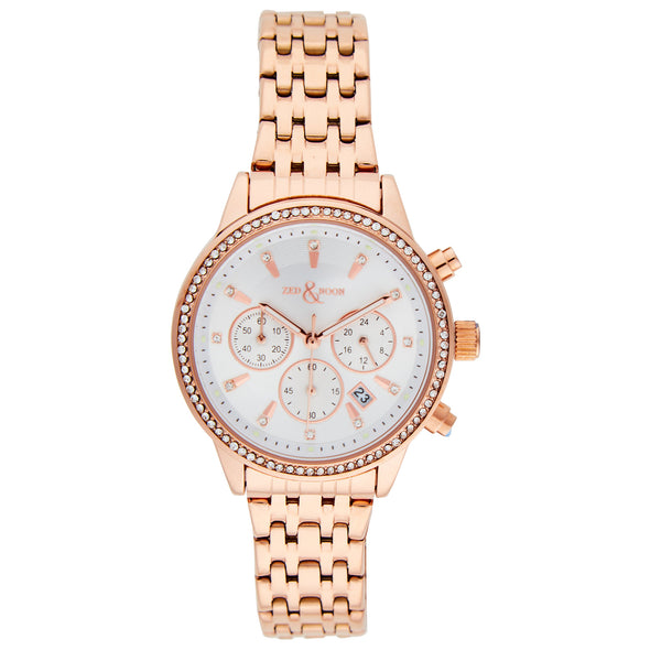 Rose Gold White Dial Watch with Metal Strap